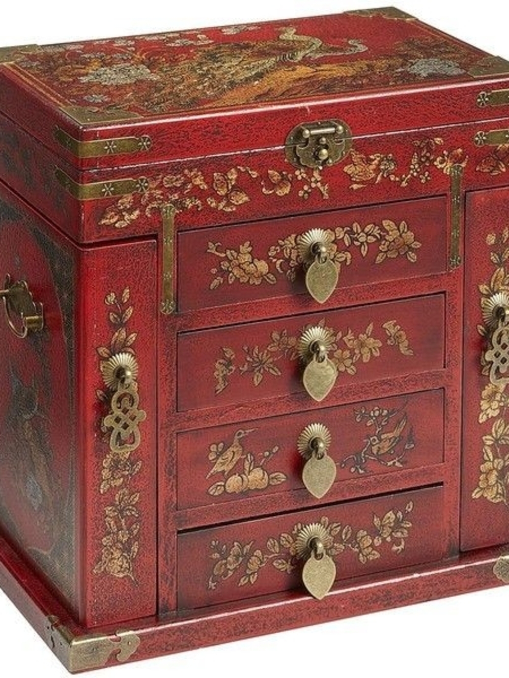 Vintage Hand Painted Four Drawer Wooden Jewelry Box